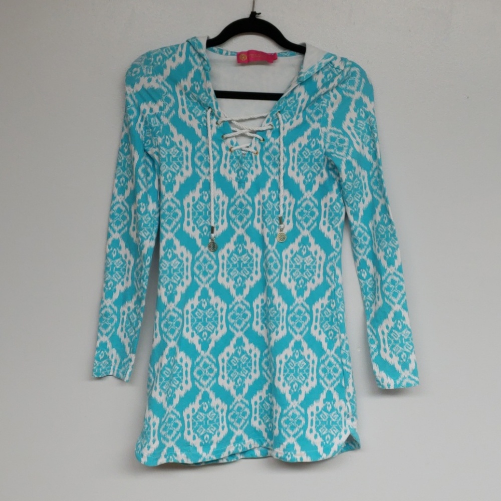 Macbeth Collection White and Blue Hooded Tunic